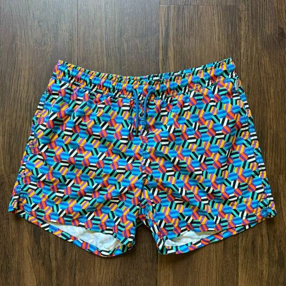Happy Socks Men's Geometric Print Multi-color Swim Shorts Trunks - Size Medium - Picture 2 of 7